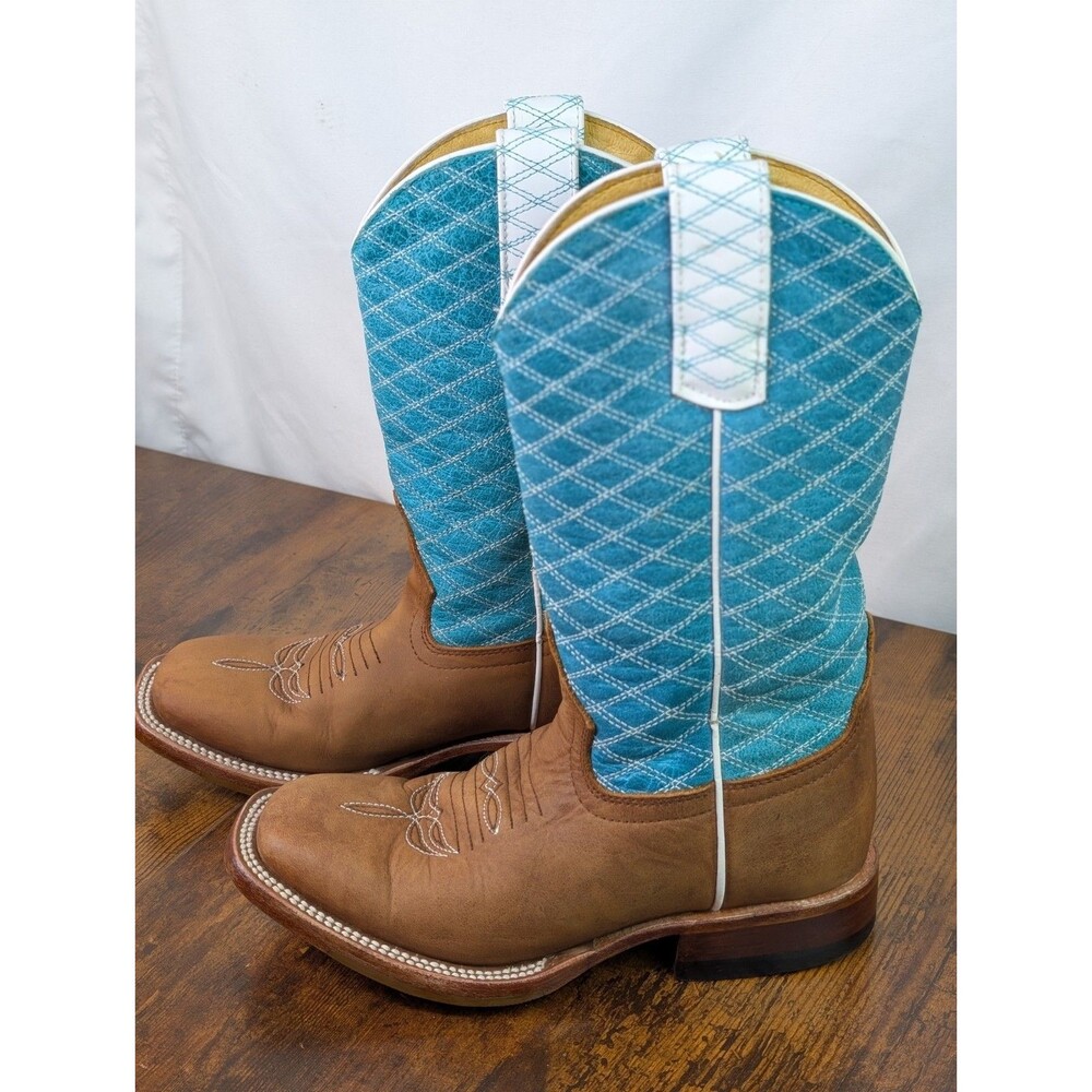 Macie Bean Youth Cowboy Boots Size 13 Tex Marks the Spot Turquoise Brown MK9159